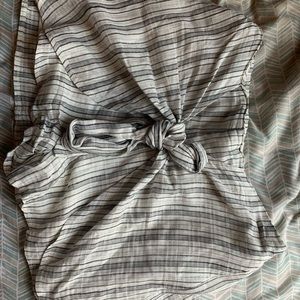 gray and white striped tie front shorts